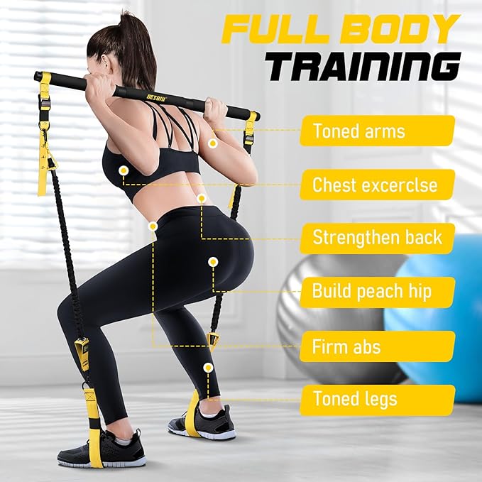Pilates Bar Kit with Resistance Bands for Working Out, 210lbs Heavy Resistance Bands with Handles, Pilates Equipment with Resistance Band Bar for Men Women, at Home Gym Full Body Workout Equipment