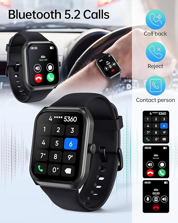 Smart Watches for Men Women (Answer Make Call), 1.95" Fitness Watch with Blood Oxygen Heart Rate Sleep Monitor, 100+ Sports IP68 Waterproof Fitness Watch for Android iOS Phones