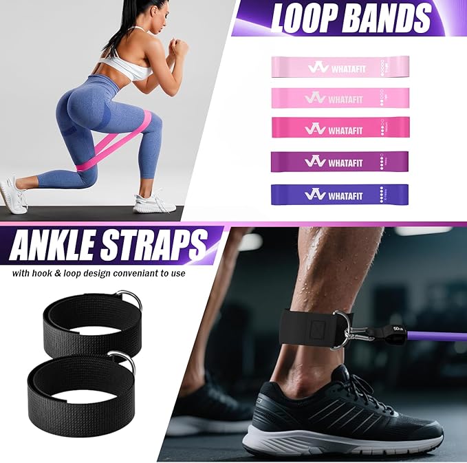 WHATAFIT Resistance Bands, Exercise Bands，Resistance Bands for Working Out, Work Out Bands with Handles for Men and Women Fitness, Strength Training Home Gym Equipment