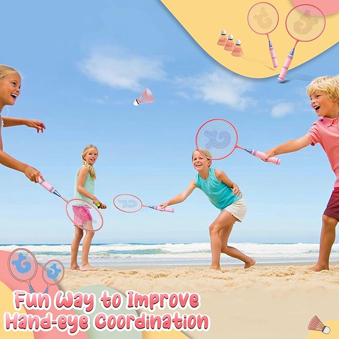 JOY SPOT! Kids Badminton Rackets Set with Soft Grip, Oversize & Lightweight Shuttlecocks Racquet with Carry Bag for Children Youth, 2 Player Sport Game for Indoor Outdoor Backyard