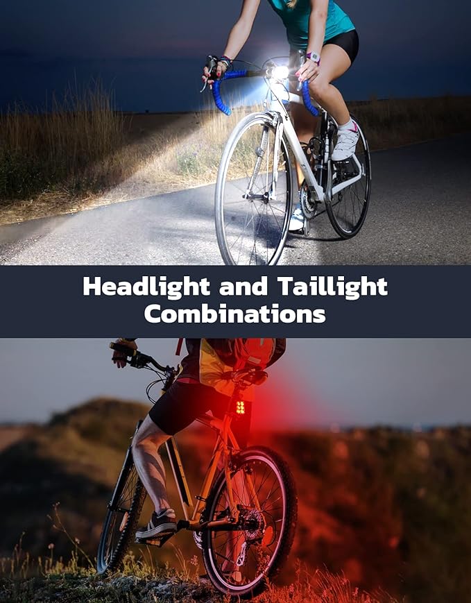 Bike Lights for Night Riding, USB Rechargeable Bike Lights Front and Back, Waterproof IP65 Bicycle Light, 4+6 Modes Bike Headlight and Tail Light Set,1.5 Hrs Fast Charging, Easy to Install