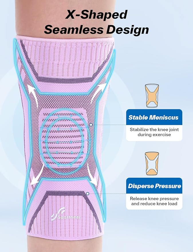Copper Knee Brace for Men & Women - Knee Compression Sleeve with Side Stabilizers - Knee Support for Running, Hiking, Working, Basketball, Volleyball, Gym, Meniscus Tear, ACL, Arthritis Knee Pain Relief, A Pair (Pink-Purple, X-Large(19"-22"))