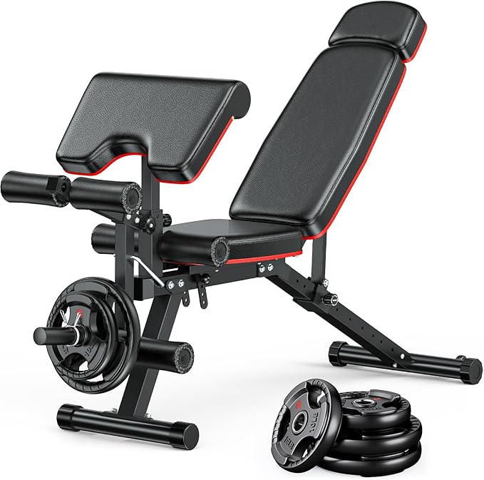 XDDIAS Workout Bench, Adjustable Weight Bench with Leg Extension and Leg Curl, Extended Headrest, 900LBS Preacher Curl Bench Incline Decline Flat Workout Bench for Home Gym Full Body Exercise