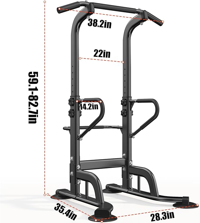 SogesHome Power Tower 11 Height Adjustable Pull Up Bar and Dip Station Multi-Function Strength Training Fitness Equipment for Home Office Gym