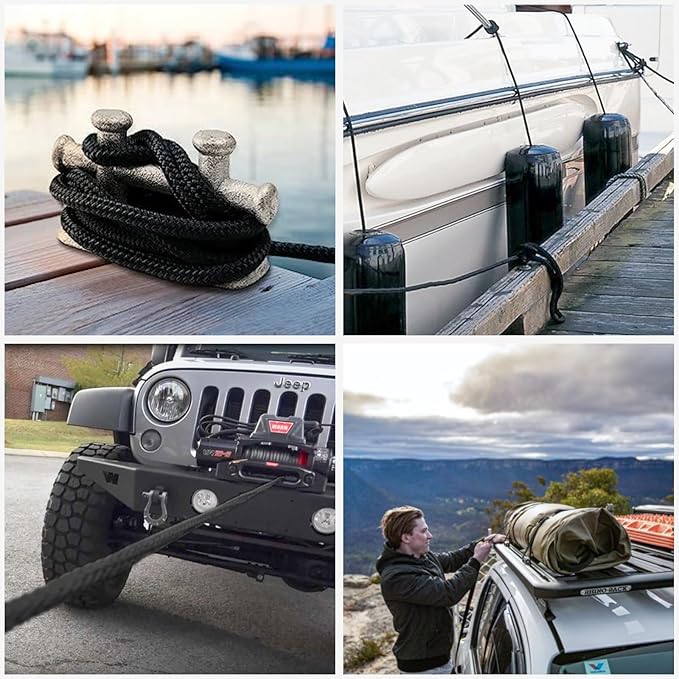 Boat Dock Lines Marine Rope - 5/8" x 50ft with Pre-Spliced 16" Loop Double Braided Nylon Ropes Bumper Tie Mooring Line for Boats Docking Pontoon Boating Accessories - 2 Pack