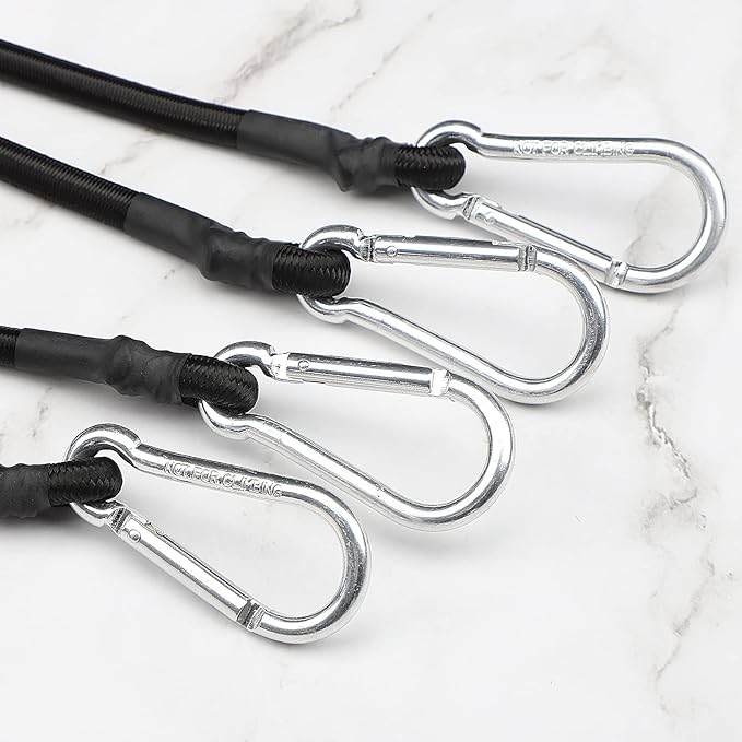ZHOUBIN 60 Inch Black Bungee Cords with Carabiner Hooks, 2Pcs