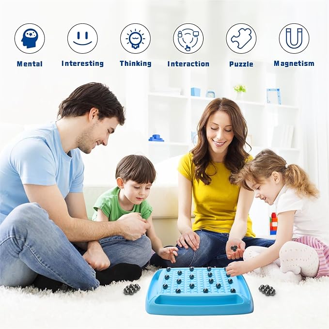 Magnet Game, Magnetic Game Fun Family Board Games for Kids and Adults, Magnet Chess Game with 40Pcs Stones, Table Top Magnetic Board Games, 2-4 Players