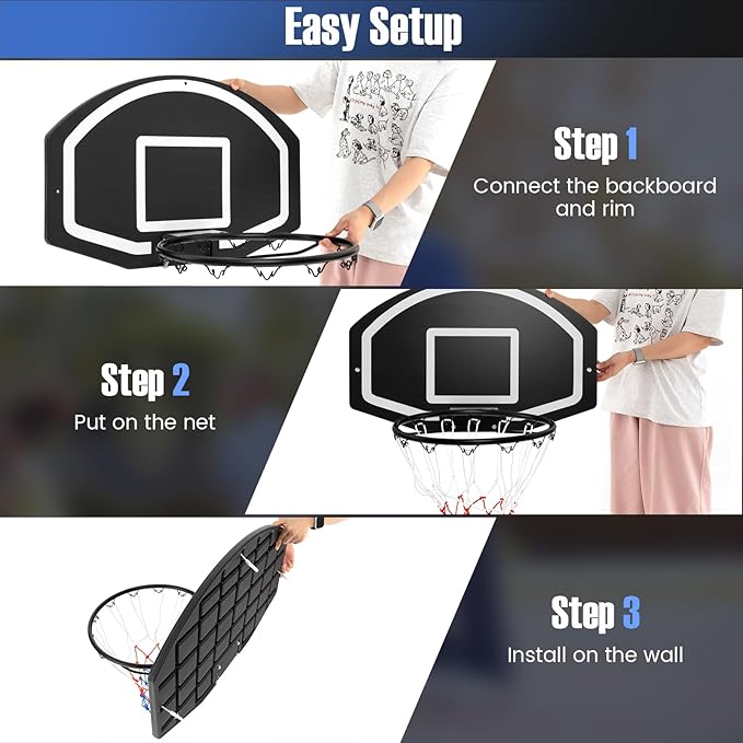GYMAX Mini Basketball Hoop, Wall Mounted Basketball Hoop with Large Shatterproof Backboard, Weather Resistant Net & Mounting Hardware, Portable Indoor Outdoor Basketball Goal for Kids, Teens, Adults