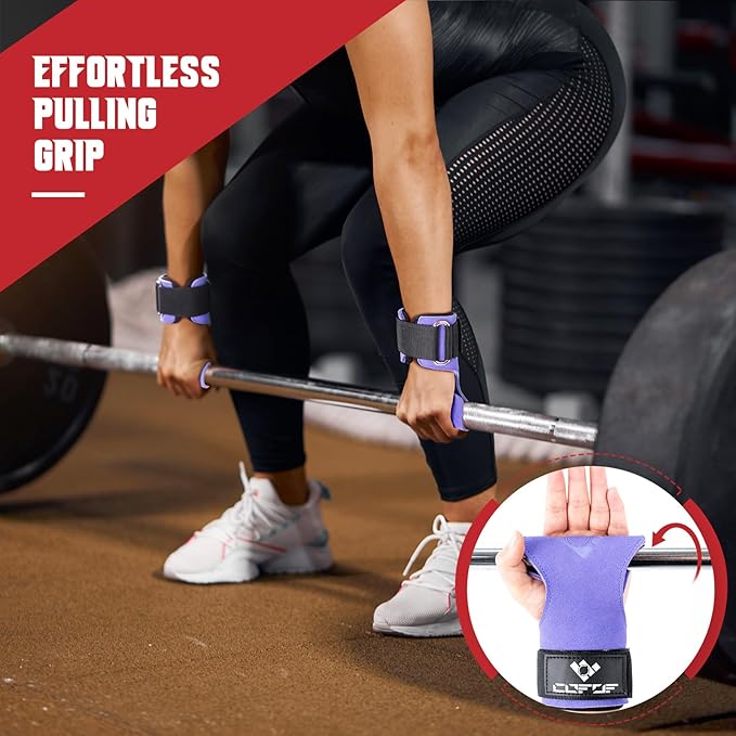 Weight Lifting Wrist Strap, Double Layer Leather Wrist Strap for Deadlift and Powerlifting, Adjustable Neoprene Padded Gym Workout Lifting Hooks (Pair)