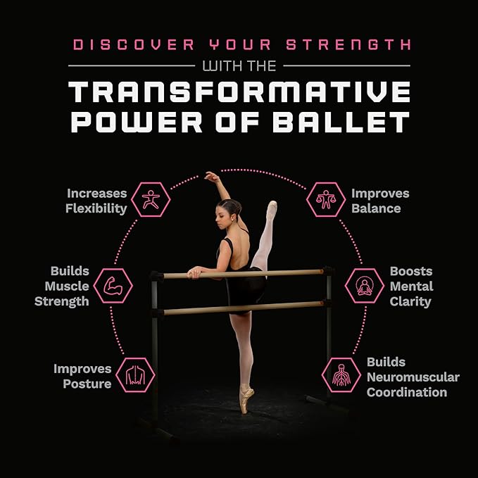 VITA Barre Portable Freestanding Double Ballet Barre, Prodigy, Aluminum | Adjustable Height, USA Made, Home or Gym Exercise Equipment for Kids & Adults | Dance, Fitness, Pilates