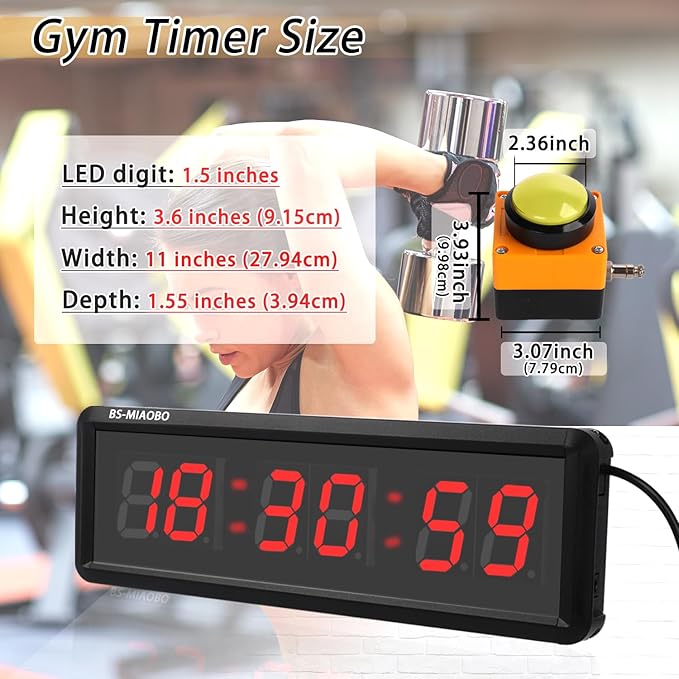 Independent Button Type 1.5-inch Fitness Room Rest Timer, Suitable for Gym Exercise/School/Home Exercise/Boxing Gym/Indoor Rock Climbing (1.5 inch 6-Digit red)
