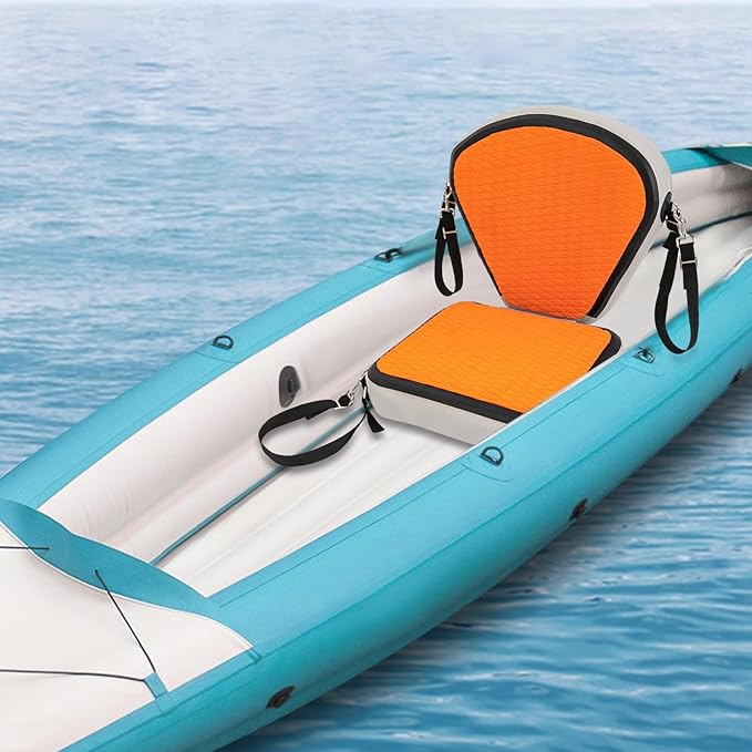 Universal Kayak Seat with Back Support - EVA Padded Thicken Seat Cushion for Kayaking, Canoeing, Rafting, Fishing & Paddle Boards - Adjustable Straps for Comfort and Durability (Orange)