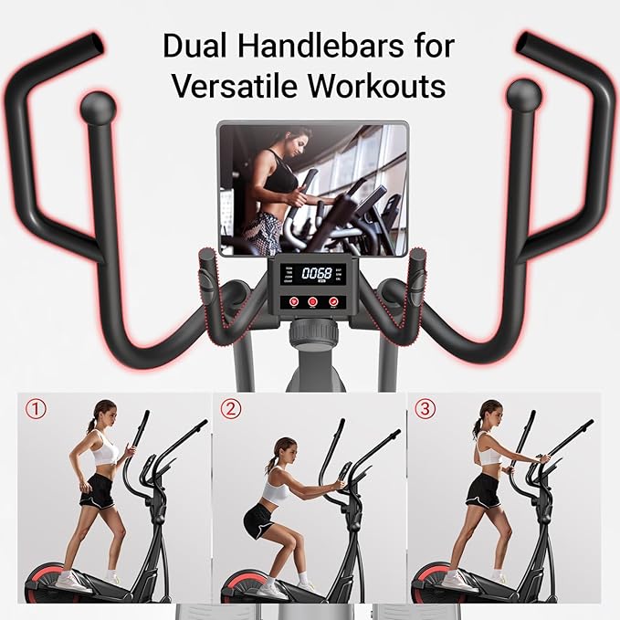 UMAY Elliptical Machine for Home, Elliptical Exercise Machine with 8 Levels Resistance & Pulse Rate Grips, Silent Magnetic Elliptical Trainer with 15.5" Stride and LCD Monitor