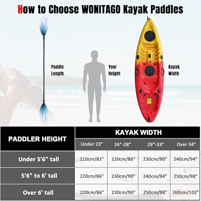 Kayak Paddle Carbon Fiber Shaft and Reinforced Nylon Blade, Adjustable Kayaking Oars, 3 Piece, 230-250 cm/90-98 Inches,210-230 cm/82-90 inches