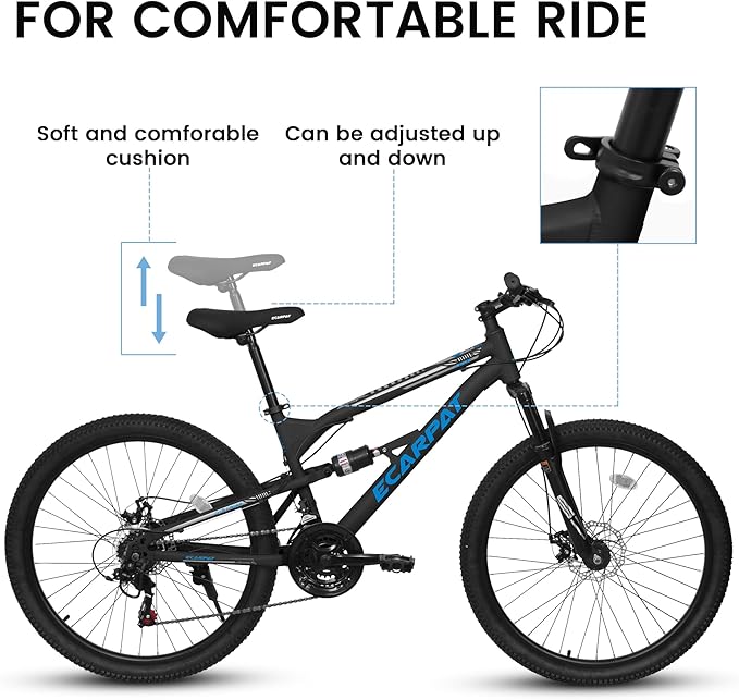 Mountain Bike 24 26 27.5 Inch, Dual Full Suspension Mens Womens Bike, 21 Speeds Dual Disc Brake Carbon Steel Bike, Boys Mens Mountain Bike for School Work Summer Camping, Birthday Gift Choice