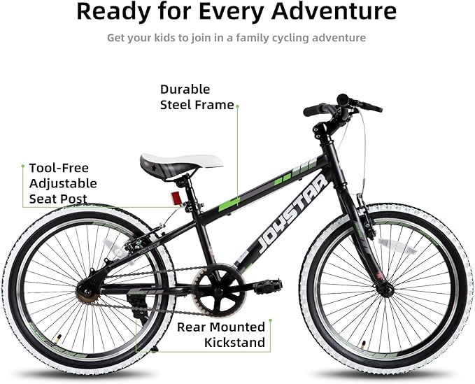 JOYSTAR Lubbock 20 24 Inch Kids Bike for Boys & Girls Ages 7-12 Years Hardtail Mountain Bike for Kids with 1-Speed/7-Speed Drivetrain, White Wall Knobby Tires, Kids' Bicycle
