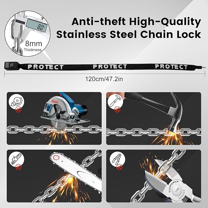 Bike Chain Lock with 110dB Alarm - Heavy Duty Anti-Theft Bicycle Chain Lock,3.94Ft Security Bike Locks with 3 Keys, Waterproof Lock Chain for Bike, Bicycle, Scooter, Motorcycle, Door, Gate, Fence