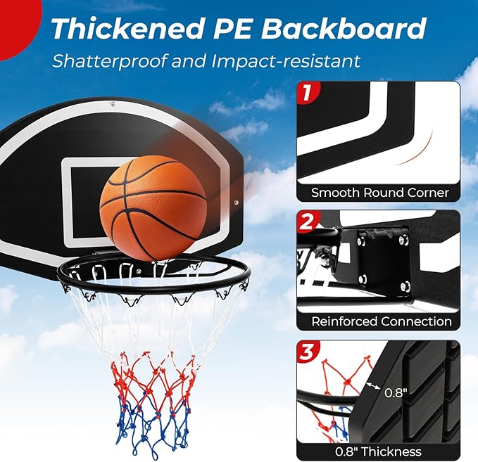 Goplus Wall Mount Basketball Hoop, 28.5’’ x 18’’ Large Backboard with 17’’ Rim, Shatter-Proof Backboard, All-Weather Net, Door Wall Mounted Indoor Outdoor Basketball Playset for Backyard Family Games
