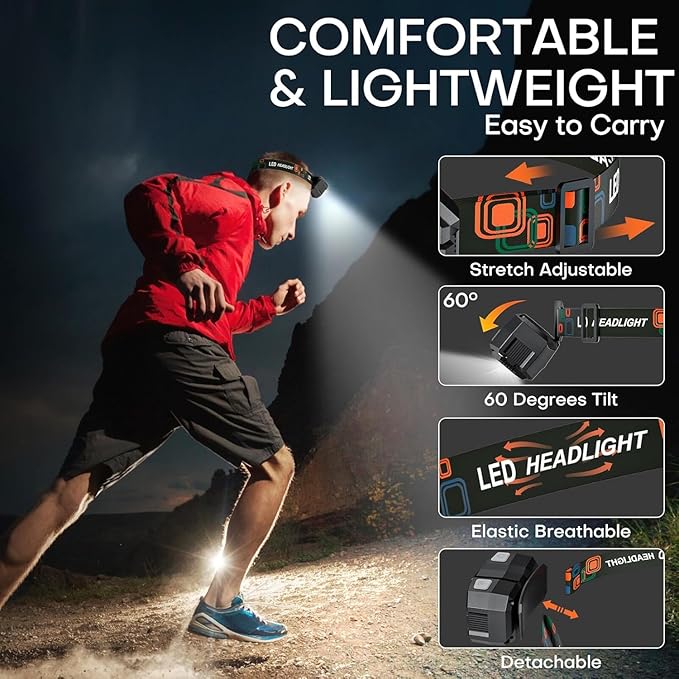 Rechargeable Headlamp Flashlight 3-Pack, 2000 Lumen Super Bright LED Headlight with Red Light, Motion Sensor for Adults Kid, Waterproof Lightweight Head Lamp for Outdoor Camping Running Hiking Fishing