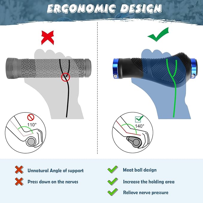 GXCROR Ergonomic Bike Handlebar Grips, Double Lock, Non-Slip Rubber, Universal 22.2mm, for MTB E-Bike