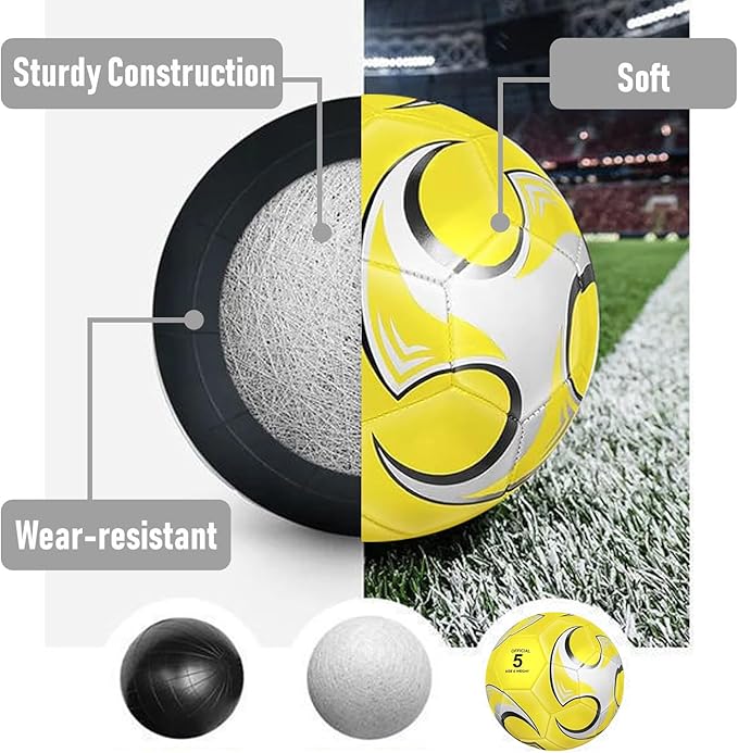 6 Pack Size 5/4/3 Soccer Balls for Training & Matches – Official Size & Weight, Includes Carry Net, Needles, Air Pump – Ideal for Youth and Adult Players