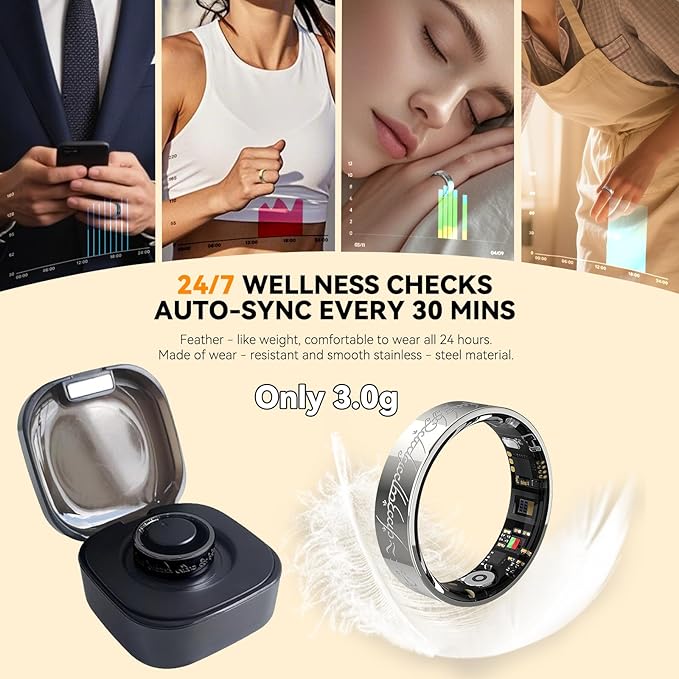 Ultra Smart Ring for Women Men,Health Fitness Tracker with Sleep/Blood Pressure/Oxygen Monitoring, Heart Rate & Activity Tracking,IP68 Waterproof, 5+Day Battery,No Subscription Fee 1-Silver 11