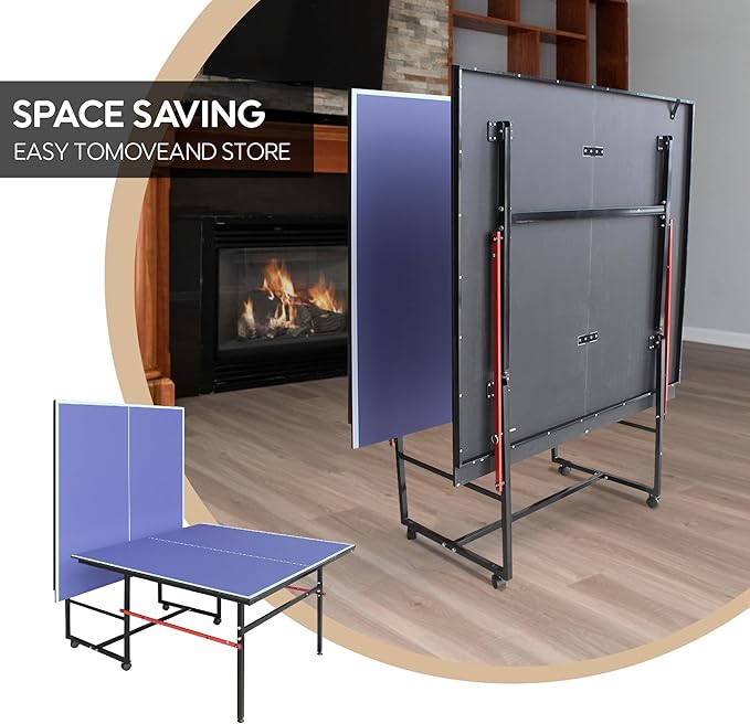Foldable Ping Pong Table,Professional Table Tennis Table for Indoor/Outdoor with Net, 2 Table Tennis Paddles and 3 Balls Easy Assembly - Tournament Quality - Recreational to Tournament Level