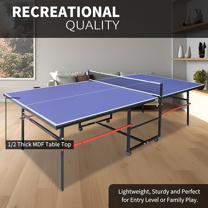 Ping Pong Table Foldable & Portable Table Tennis Table Set for Indoor & Outdoor Games with Net, 2 Paddles and 3 Balls