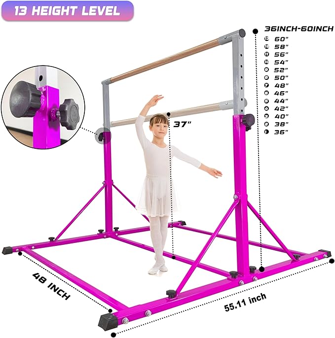 MARFULA Gymnastic Bar for Kid and Teenage Ages 3-25, 5 FT / 8 FT Base Length, 4 FT Width 5 FT Height, Gymnastic Kip Bar Horizontal Bar for Gymnast, Gymnastic Training Equipment for Home and Club Use
