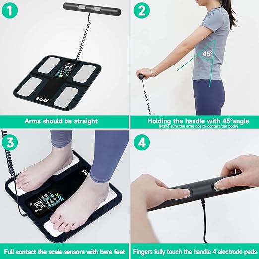 EEBBL Weight Scale for Body Fat with Handle, 20 Precise Body Biological Analyzer, Digital Bathroom Weighing Bluetooth Scale, Body Composition Monitor Health Analyzer 400 lbs - Black，with Baby/Pet Mode