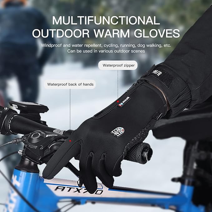 Winter Thermal Gloves for Men and Women, Waterproof Windproof and Non-Slip Gloves, Warm Touch Screen Gloves for Outdoor Running, Cycling, Driving, Medium Size