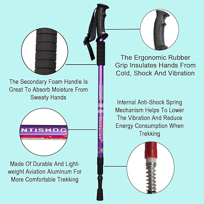 Aihoye Hiking Trekking Poles, 2 Pack Collapsible, Lightweight, Anti Shock, Walking Sticks, Adjustable Hiking Pole for Men and Women