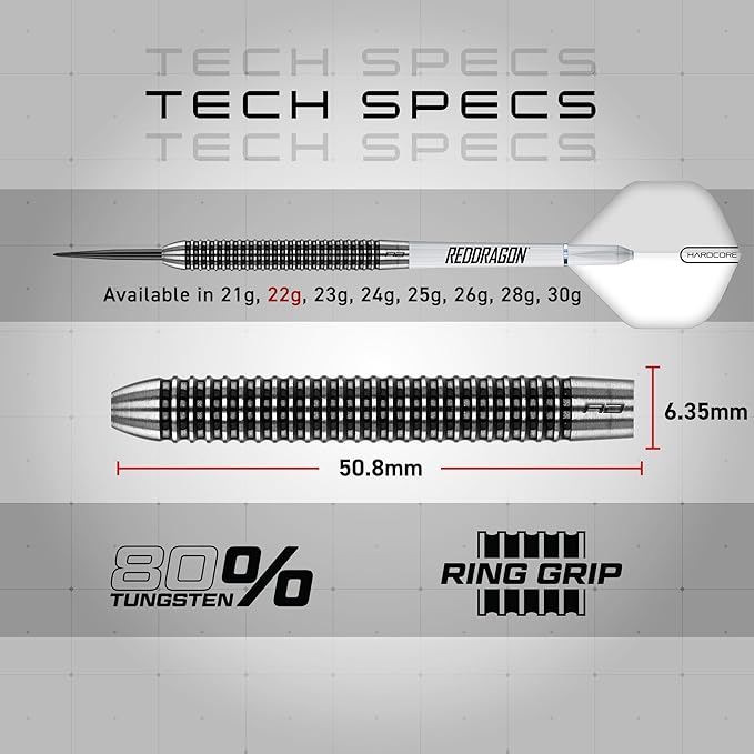 RED DRAGON Pegasus Professional Tungsten Steeltip Darts Set Available in 21, 23, 24, 25, 26, 28, 30 Gram with Flights, Stems (Shafts) and Wallet