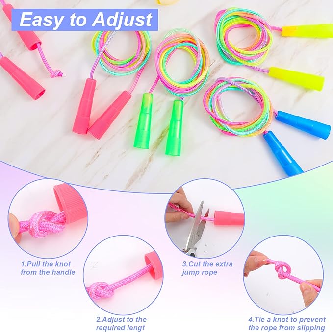 Kids Jump Rope,12 Pack Rainbow Jump Rope Set,7.2 Ft Adjustable Skipping Rope,Durable Jump Ropes with Plastic Handles,Vibrant Jumping Ropes for Outdoor Fun Exercise Fitness Activity Party Favors(12)