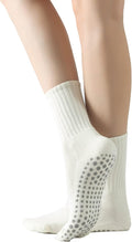 Yoga Pilates Socks with Grips for Women Non Slip Solid Colored Fleece Cushioned Mid Calf Crew Socks for Barre Ballet Dance