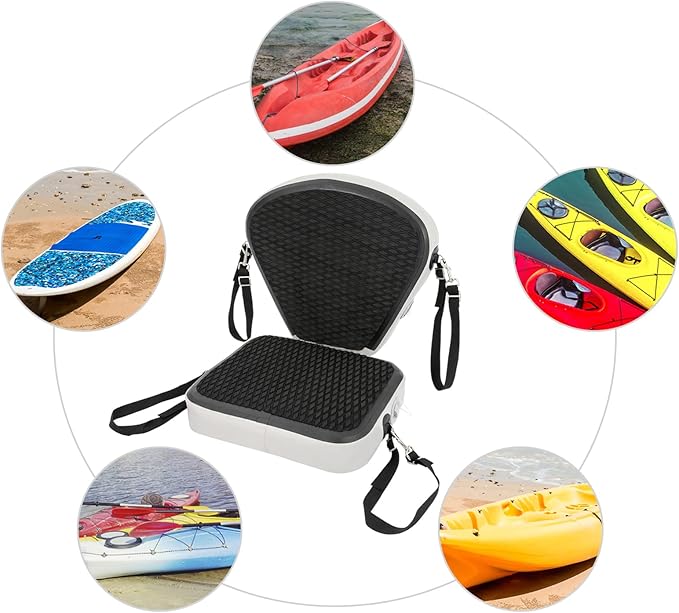 Inflatable Kayak Seat with Back Support, Portable Thicken Cushion, Padded Kayak Seats, Adjustable Strap, Paddle Board Seat Replacement for Kayaking Canoeing Drifting Rafting Fishing