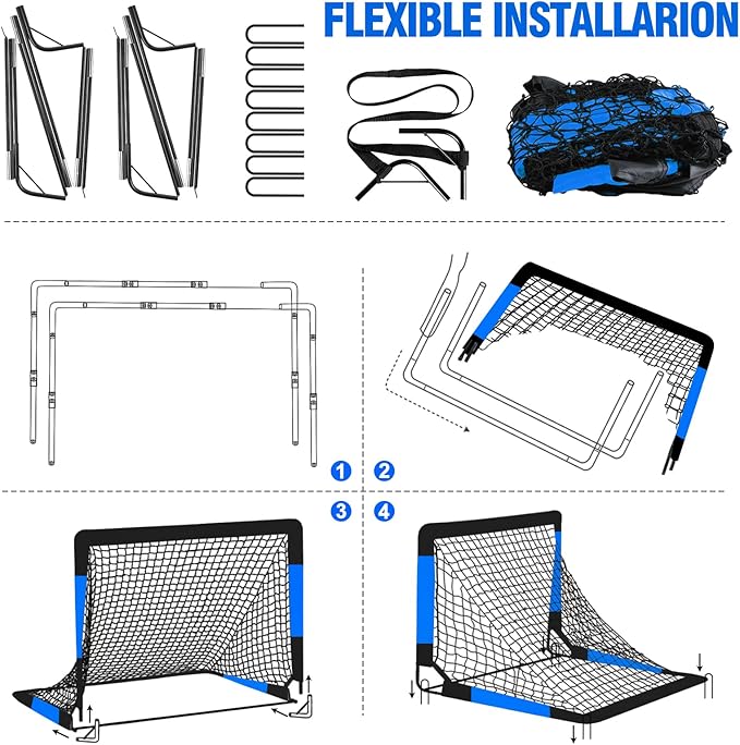 Kids Soccer Goal for Backyard Set - 2 Set of 7X5 / 6X4 ft Toddler Soccer Nets Training Equipment, Soccer Ball, Pop Up Portable Soccer Set for Kids and Youth Games and Training Goals Ages 3-16 Gift