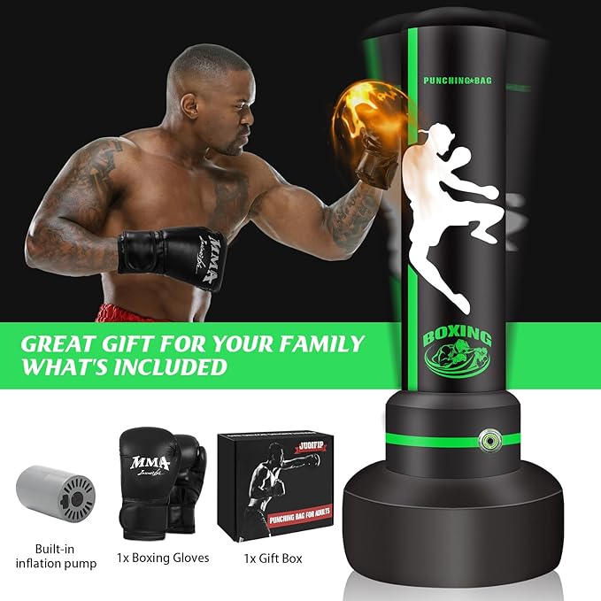 Heavy Punching Bag with Stand Adults Teens, 70" Freestanding Punching Bag with Boxing Gloves and Electric Air Pump, Women Men Standing Inflatable Boxing Bag for Training MMA Thai Fitness