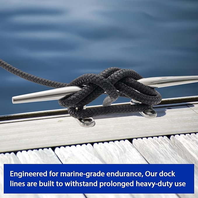 Boat Dock Lines Marine Rope - 5/8" x 15ft with Pre-Spliced 15" Loop Double Braided Nylon Ropes Bumper Tie Mooring Line for Boats Docking Pontoon Boating Accessories - 4 Pack