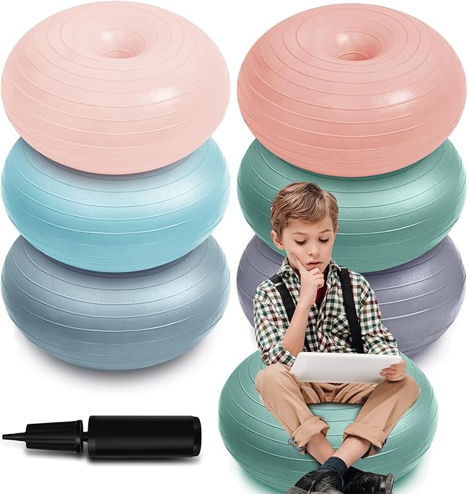 Lewtemi 6 Pcs Flexible Seating for Classroom Elementary 20 Inch Yoga Ball Chairs Large Inflatable Donut Exercise Ball Chair Stability Balance Trainer with Inflator for Kids Student(Morandi Color)