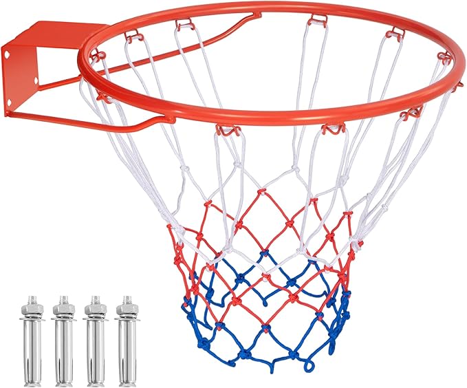 Goplus 18’’/15’’ Replacement Basketball Rim, Wall Door Mounted Basketball Hoop with All Weather Net, Indoor Outdoor Hanging Basketball Rim Goal Outside