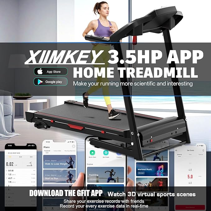 Treadmills for Home Walking Pad Treadmill Folding Treadmill with Incline 3.5HP Quiet Brushless, Running Machine 330 Lbs Capacity, App, Pulse Sensor Heart Rate with LCD Display Holder for Cup & Phone