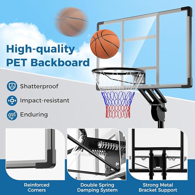 Goplus Basketball Hoop Outdoor, 4.9-10FT Height Adjustable Portable Basketball Stand System w/Shatterproof Backboard, 2 Wheels, Fillable Base, Free Weight Bag, Basketball Goal for Teens Youth Adults