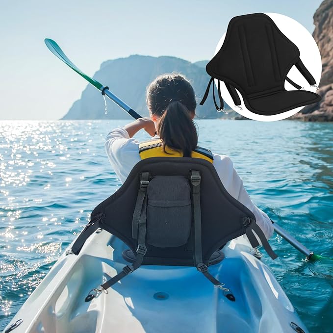 Lewtemi 2 Pack Padded Kayak Seat Fishing Boat Seat with Storage Bag 8 Fixed D Rings Screws Detachable Paddle Board Chair Canoe Chair with Adjustable Back Strap for Summer Canoe Universal Sit