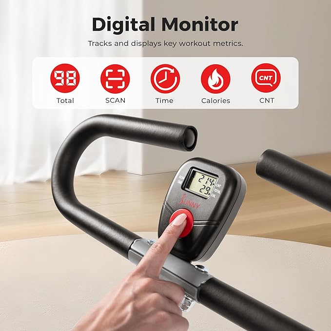 Sunny Health & Fitness Row-N-Ride Squat Assist Trainer, Foldable & Easy Setup Exercise w/Adjustable Resistance, Home Training Machine for Arm, Glute & Leg Workout, Optional Free SunnyFit App Connect