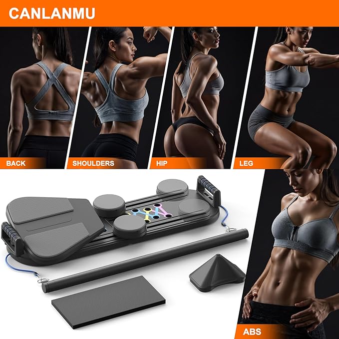 Pilates Board,Multifunctional Rebound Abdominal Board,Foldable Pilates Reformer Set, Ab Core Trainer Machine,Ab Exercise Board,Abs Workout Equipment for Women Home Gym Equipment