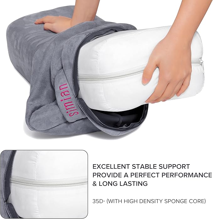 Simian Premium Meditation Bolster - Rectangular Support Cushion with Velvet Cover, Washable, for Restorative & Yin Yoga