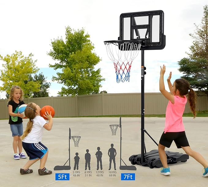 Basketball Hoop Outdoor 10FT Height Adjustable, Portable Basketball Goals & Hoops with PC Backboard and Large Water/Sand Base, Indoor Outdoor Basketball Hoop for Kids Youth Adults Backyard Driveway