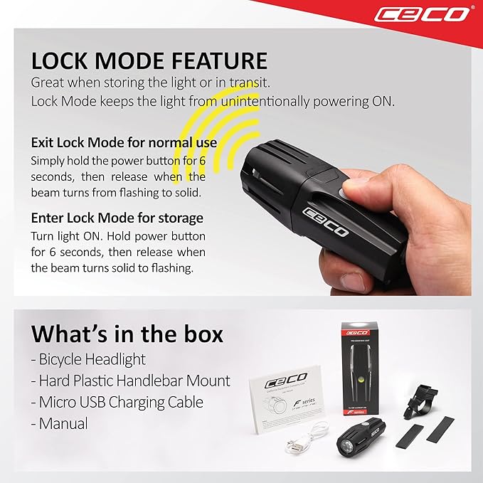 CECO-USA: 1,200 Lumen USB Rechargeable Bike Light – Tough & Durable IP67 Waterproof & FL-1 Impact Resistant– Super Bright Model F1200 Bicycle Headlight – For Commuters, Road Cyclists & Mountain Bikers