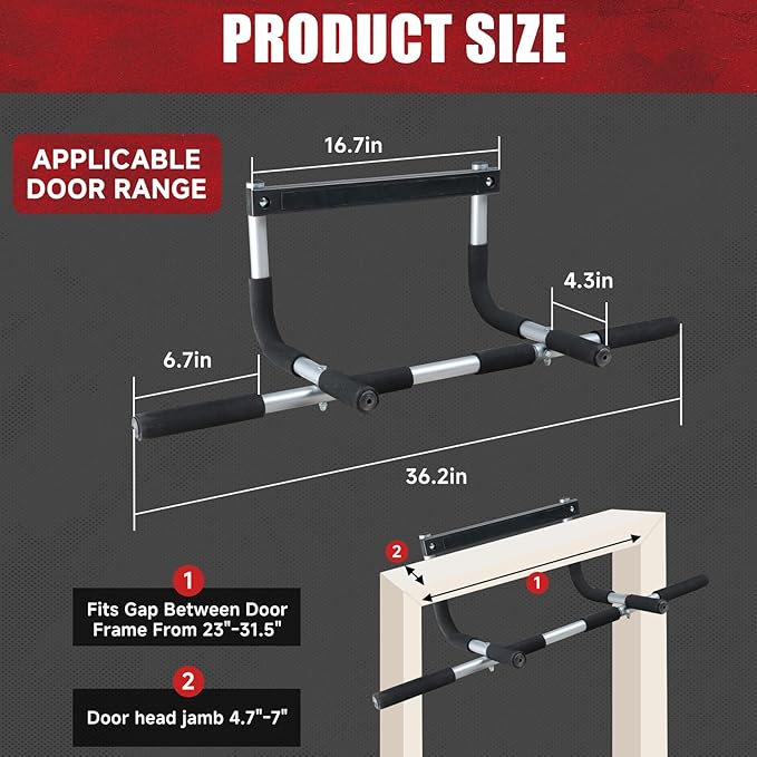 leikefitness Pull-Up Bar For Door Frame Adjustable Portable Upper Body Fitness Workout For Home Gyms